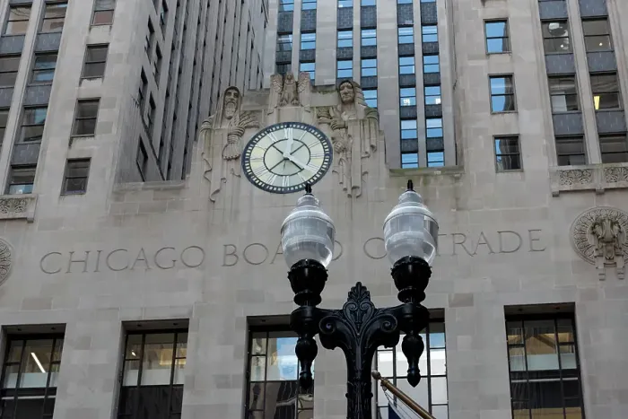 Framed Print : Chicago Board of Trade Building in Chicago Loop, Art Deco style built in 1930. (Editorial Use Only)