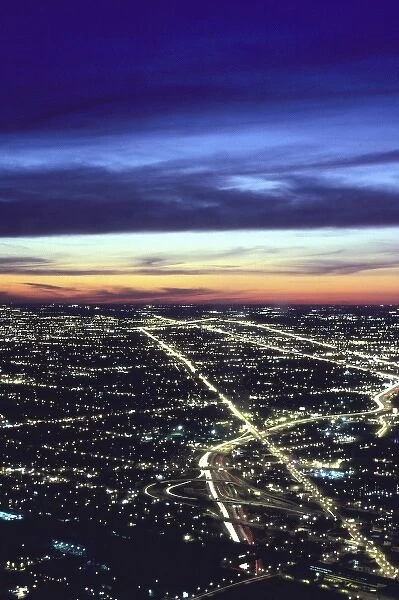 Chicago, Illinois aerial at night