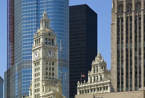 Chicago, Wrigley Building with Trump Hotel & Tower, IBM Building and Tribune Tower