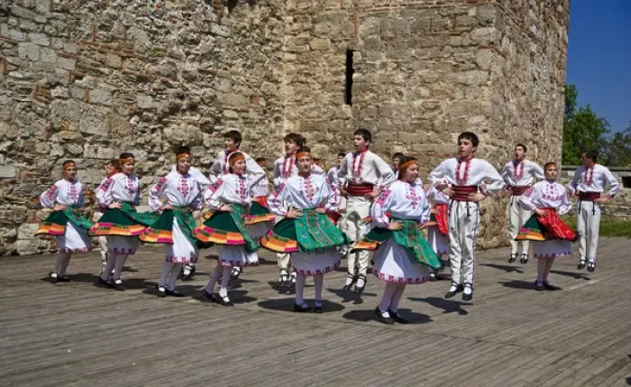 Framed Print : The childrens dance group at the Baba Vida Fortress Framed Print : The childrens dance group at the Baba Vida Fortress