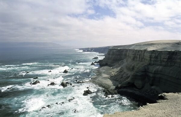 Chile, Antofagasta, La Portada National Monument. Desert coast and Pacific Ocean