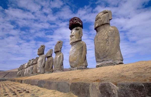 Chile, Easter Island. The 15 Moais at Ahu Tongariki
