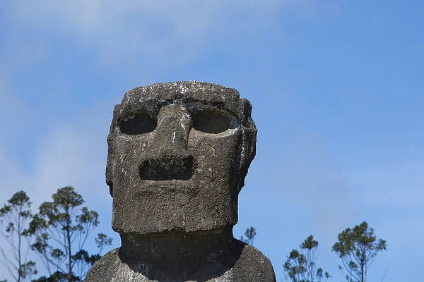 Chile, Easter Island aka Rapa Nui. Ahu Akivi, ceremonial platform with seven restored