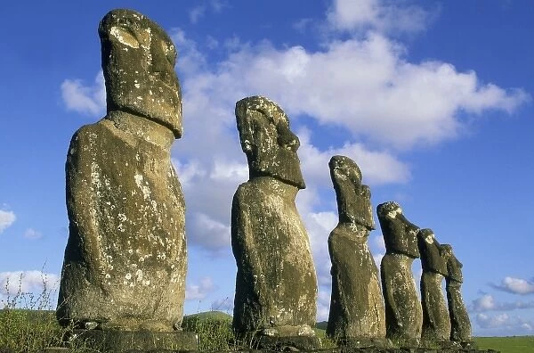 Chile, Easter Island, Rapa Nui, Ahu Akivi Ceremonial Site, Moai stone heads