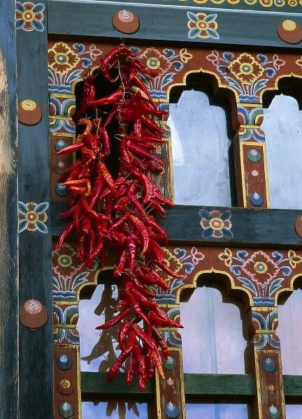 Chili peppers adorn many houses in Bhutan and are used in cooking many dishes