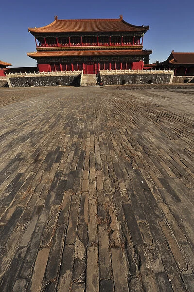 China, Beijing, , Forbidden City, exterior of ancient pagoda with courtyard against