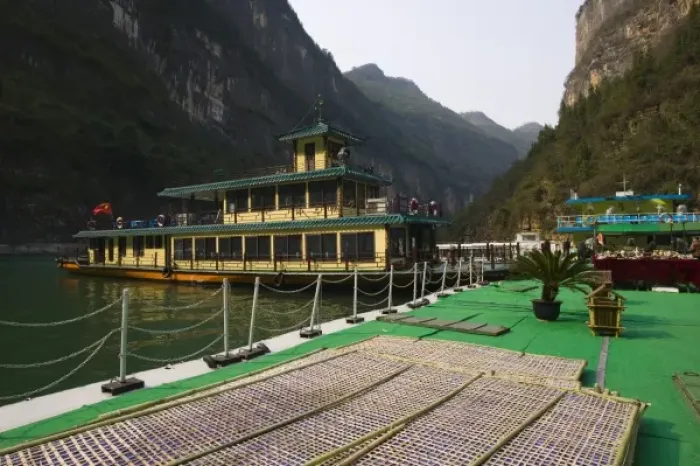 Framed Print : CHINA, Chongqing Province, Wushan. Riverboat Port at Little Three Gorges Staging Point Framed Print : CHINA, Chongqing Province, Wushan. Riverboat Port at Little Three Gorges Staging Point