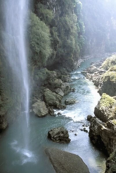 China, Guizhou Province. Waterfall at Jiangxin island. Maling river gorge-Xingyi