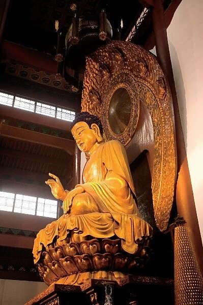 China, Hangzhou, Lingyin Buddhist Temple, Giant golden statue of Buddha