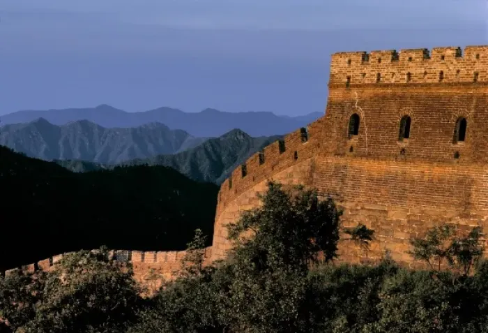 Framed Print : China, Hebei Province, Badaling, The Great Wall. The rising sun colors a tower of Framed Print : China, Hebei Province, Badaling, The Great Wall. The rising sun colors a tower of