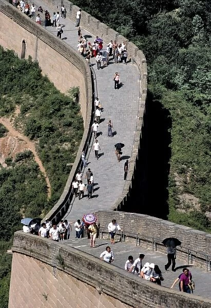 China, Hebei Province, Badaling, The Great Wall. Throngs of tourists climb on the