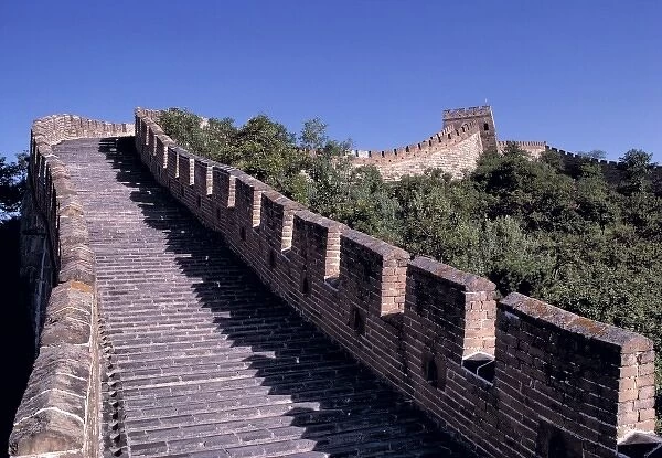 China, Hebei Province, Badaling, The Great Wall. The crenels are duplicated by their