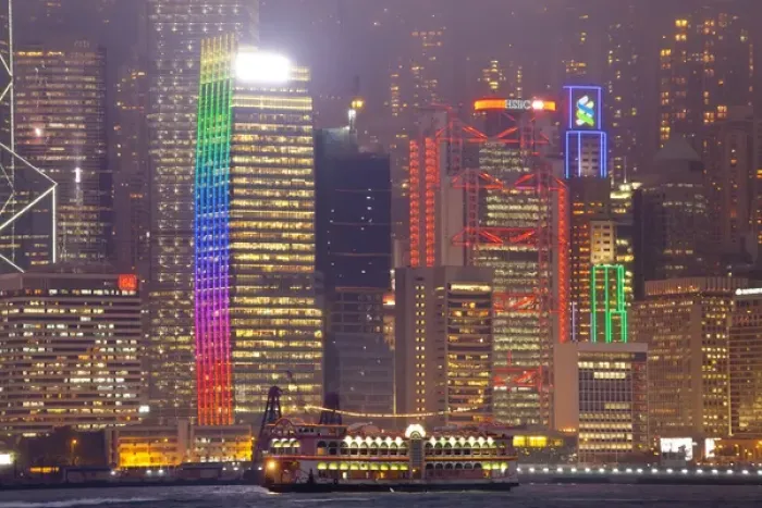 Framed Print : China, Hong Kong illuminiated at night Framed Print : China, Hong Kong illuminiated at night