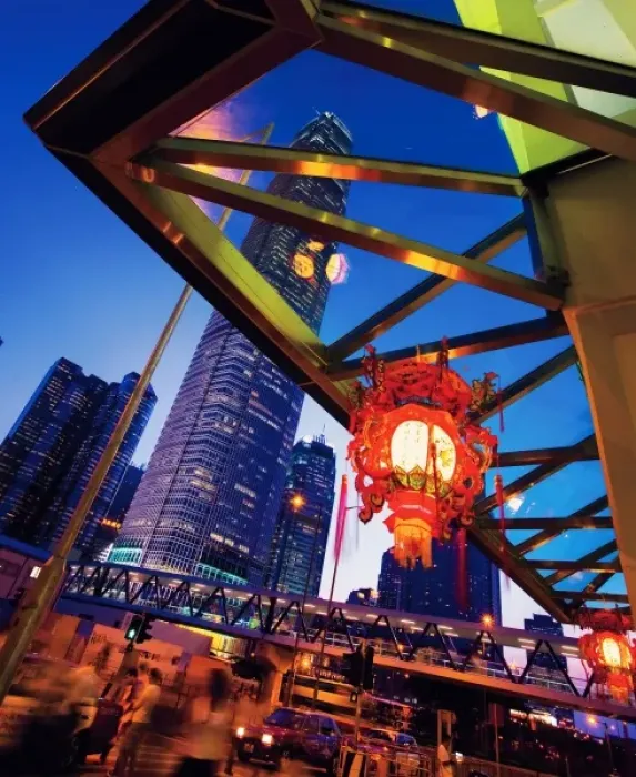 Framed Print : China, Hong Kong, The old and the new come together as modern skyscrapers and traditional