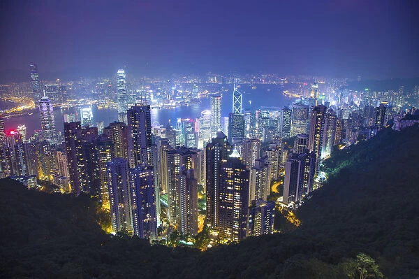 China, Hong Kong. Overview of city at night