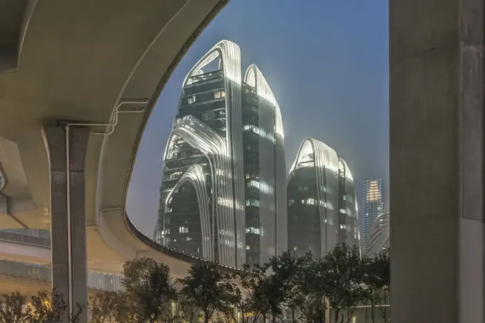 Framed Print : China, Jiangsu, Nanjing. Expressway and modern buildings near Nanjing South Station