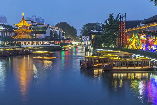 China, Jiangsu, Nanjing. Qinhuai River at twilight