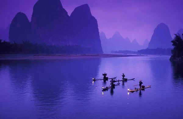 China, Li River. Cormorant fishermen