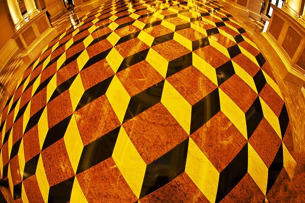 China; Macau; Inside of the Venetian Hotel with the floor of squares and people in motion