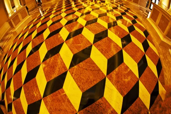 Framed Print : China; Macau; Inside of the Venetian Hotel with the floor of squares and people in motion