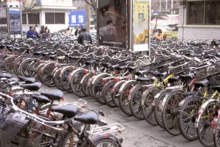 Framed Print : China, Sichuan Province. Mass of bicycles parked on sidewalk-Chengdu Framed Print : China, Sichuan Province. Mass of bicycles parked on sidewalk-Chengdu