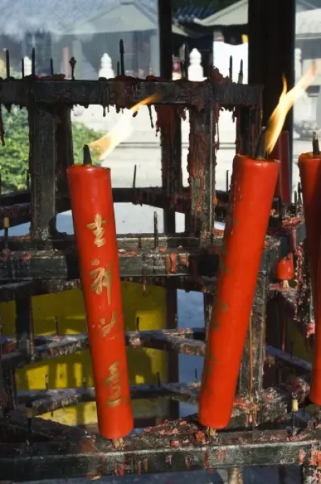 Framed Print : China, Suzhou. Candles at the Temple of Mystery (Xuanmiaoguan)