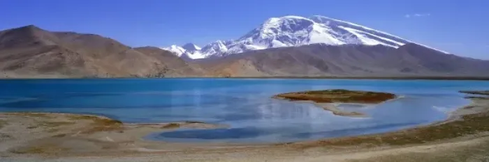 Framed Print : China, Xinjiang, Kalakuli Lake. Kalakuli Lake reflects snow-covered Mustagata Peak