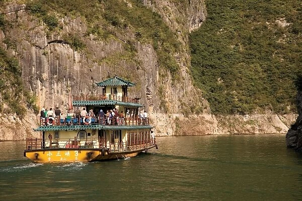 China, Yangtze River, A traditional river boat sails with tourists and locals down the river