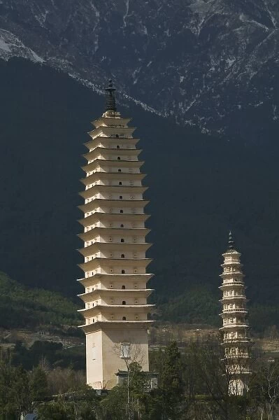 CHINA, Yunnan Province, Dali. Dali Old Town- Three Pagoda Park (built in the 9th century)  /  Morning