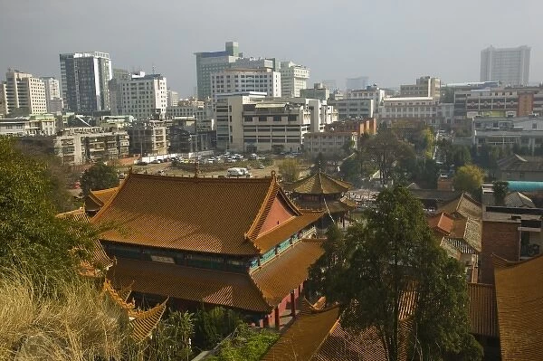 CHINA, Yunnan Province, Kunming. High Angle View of Yuantong Temple, the largest temple in Kunming