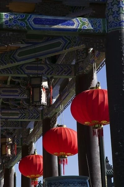 CHINA, Yunnan Province, Lijiang. Old Town, Red Lanterns at the Mu Family Mansion