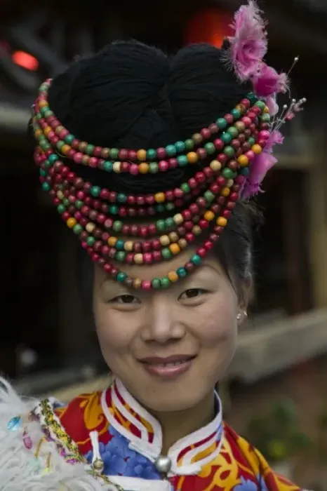 Framed Print : CHINA, Yunnan Province, Lijiang. Old Town, Young Naxi Restaurant Hostess (MR)