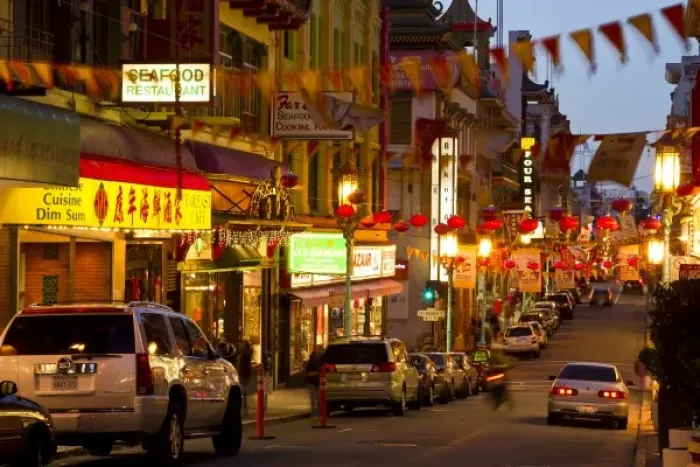 Framed Print : Chinatown at dusk in San Francisco, California, USA Framed Print : Chinatown at dusk in San Francisco, California, USA