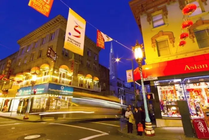 Framed Print : Chinatown at dusk in San Francisco, California, USA Framed Print : Chinatown at dusk in San Francisco, California, USA