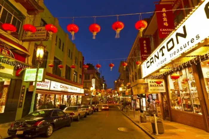 Framed Print : Chinatown at dusk in San Francisco, California, USA Framed Print : Chinatown at dusk in San Francisco, California, USA
