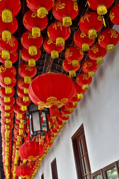 Chinese Lanterns in red at the Jade Buddha Temple, Shanghai, China