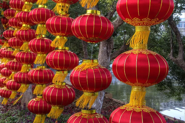 Chinese Lanterns along the walkway Greenlake, Kunming China