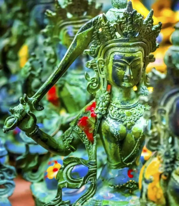 Framed Print : Chinese replica of bronze Buddha warrior, Panjuan Flea Market decorations, Beijing, China