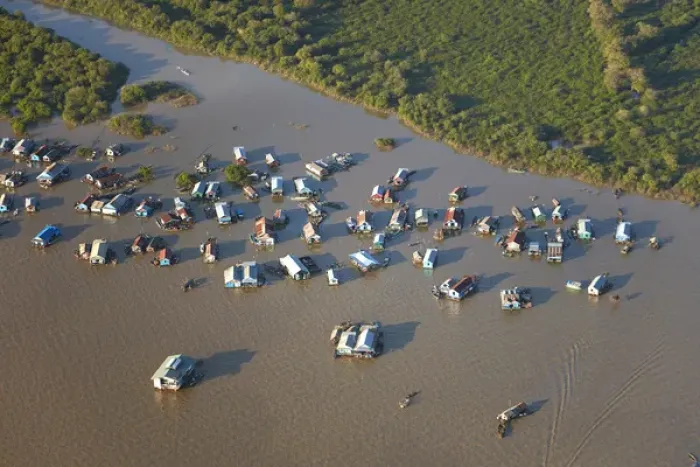 Framed Print : Chong Khneas Floating Village, Tonle Sap Lake, near Siem Reap, Cambodia - aerial Framed Print : Chong Khneas Floating Village, Tonle Sap Lake, near Siem Reap, Cambodia - aerial