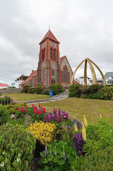 Christ Church Cathedral and the Whalebone Arch in Stanley, the capital of the Falkland Islands. Stanley, Falkland Islands