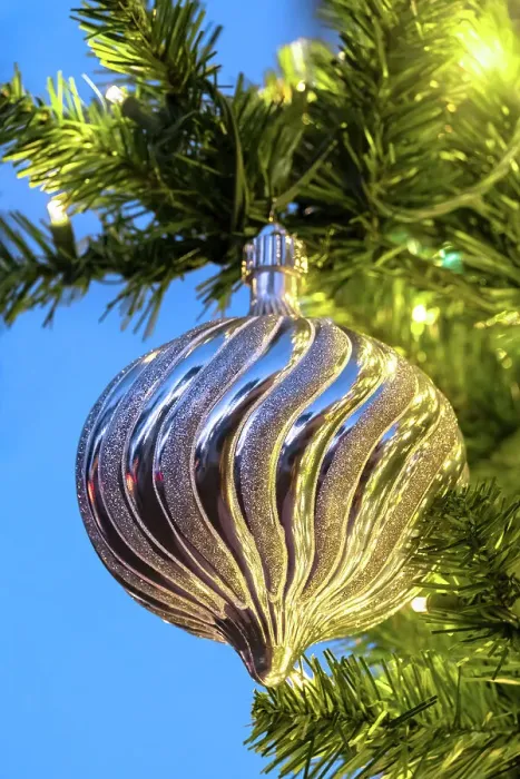 Framed Print : Christmas ornament and lights on an artificial tree