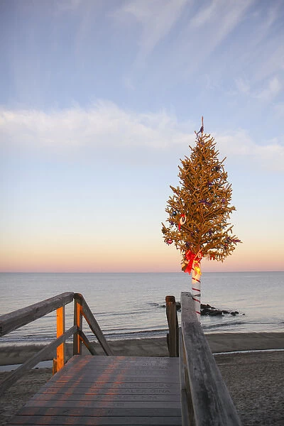 Christmas tree at the end of Sandwich Boardwalk, Sandwich, Cape Cod, Massachusetts