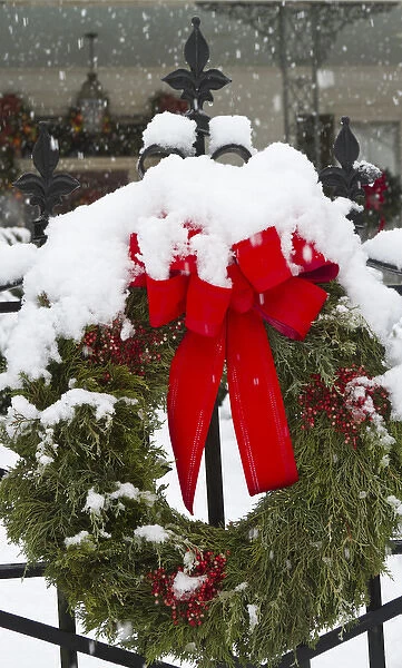 Christmas wreaths and a rare holiday snow, Huntsville, Alabama