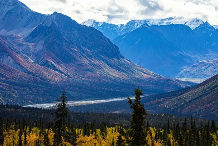 Framed Print : Chugach Mountains, Glenn Highway, Alaska, river, autumn color, tundra