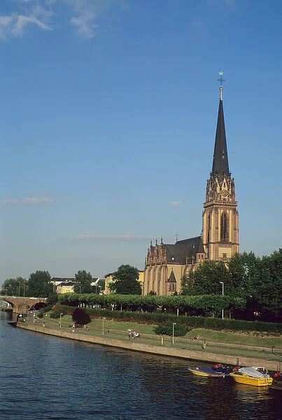 A church along the Main River in Frankfurt, Germany. germany, german, europe
