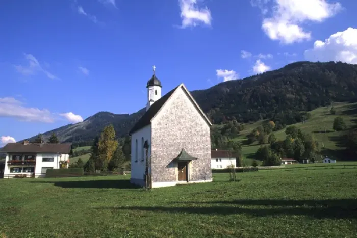 Framed Print : Church Nestled in the Mountains in Halblech Germany Framed Print : Church Nestled in the Mountains in Halblech Germany
