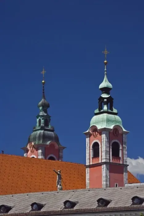 Framed Print : Church rooftop and bell towers, Ljubliana, Slovenia Framed Print : Church rooftop and bell towers, Ljubliana, Slovenia