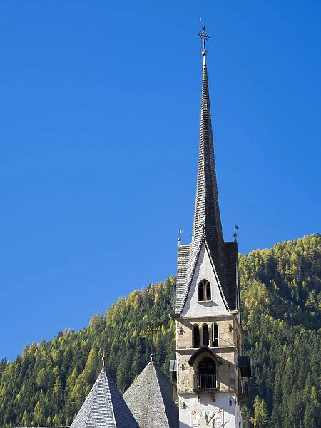 Church San Vigilio. Moena in valley Val di Fassa in the Dolomites. Italy
