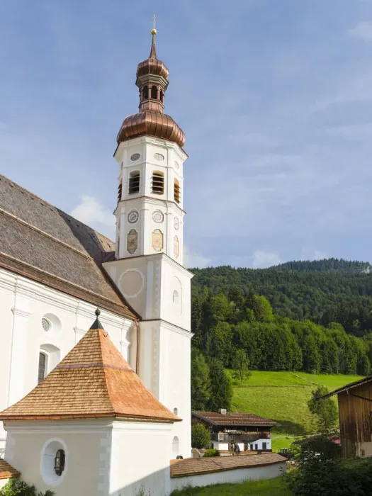 Framed Print : Church Sankt Michael. Village Sachrang in the Chiemgau in the Bavarian alps