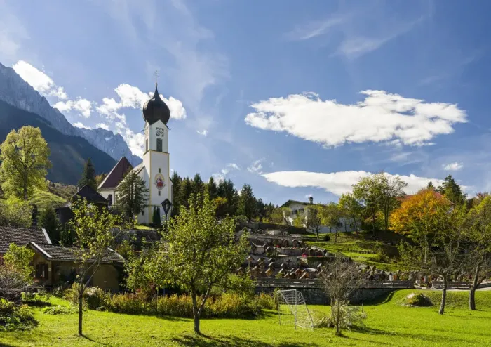 Framed Print : Church St. Johannes der Taufer (John the Baptist), Mount Zugspitze in the background
